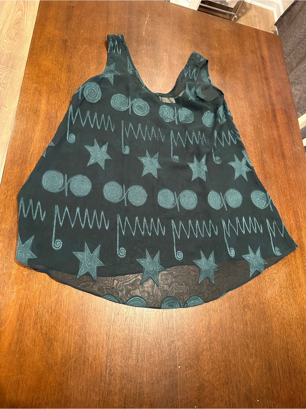 Victoria's Secret Green Sheer Tank with Teal Swirl Accents